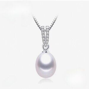 NWT 925 Sterling Silver Natural White Freshwater Pearl Pendant Necklace